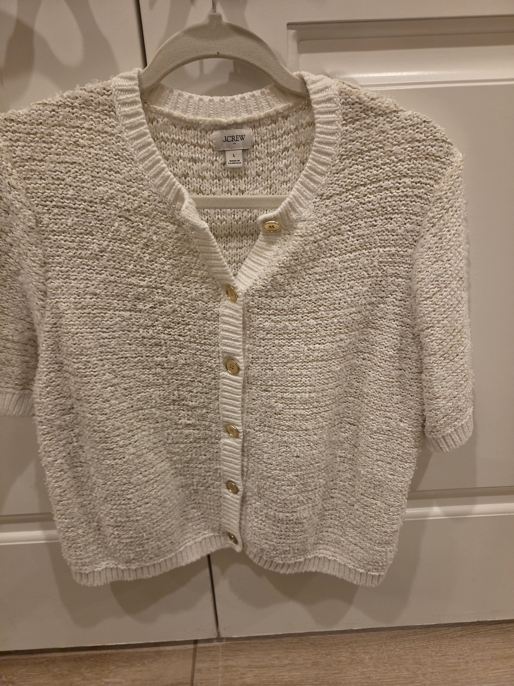 J. Crew Cream Short-Sleeve Buttoned Knit Cardigan